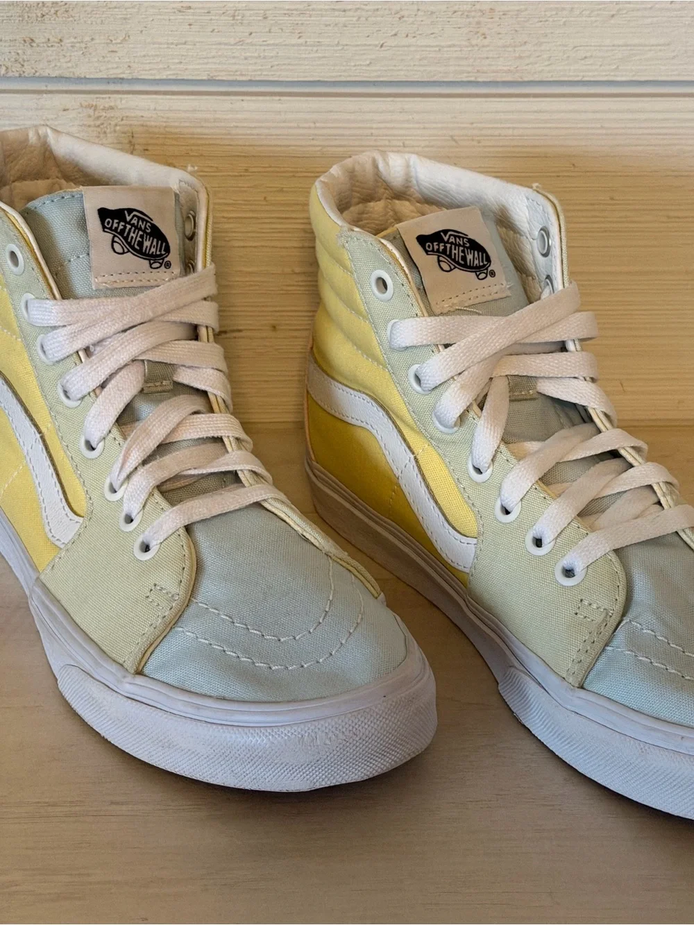 Vans Sk8-Hi Shoes Womens Size 7 Mens Size 5.5 Yellow Blue High Top Skate Lace Up